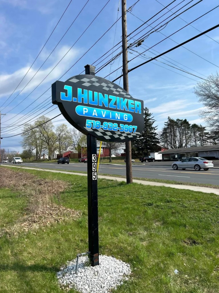J. Hunziker Paving signage outside of the new office located at 395 Columbia Turnpike, Rensselaer, NY 12144